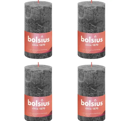 Bolsius Candele Rustiche Colonna Shine 4 pz 130x68 mm Grigio Tempesta