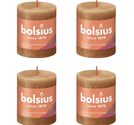 Bolsius Candele Rustiche a Colonna Shine 4 pz 80x68mm Marrone Speziato