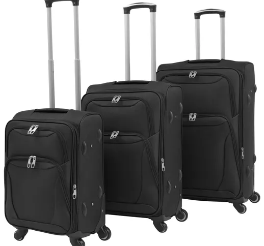 vidaXL 3 pz Set di Valigie Trolley Morbide Nere