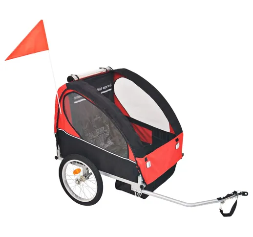 vidaXL Rimorchio da Bici per Bambini Rosso e Nero 30 kg