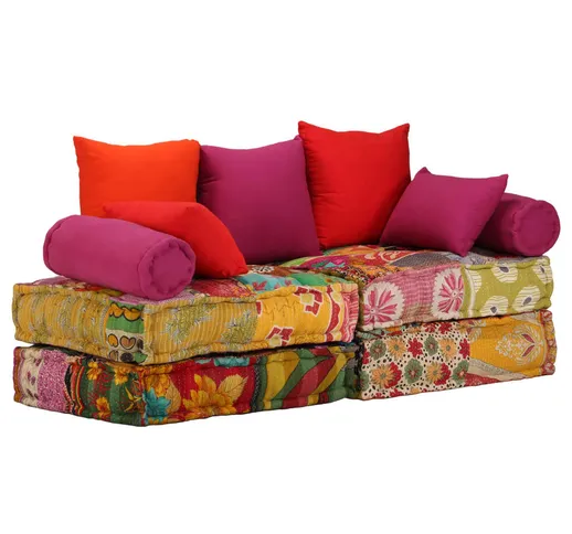 vidaXL Pouf Modulare a 2 Posti in Tessuto Patchwork