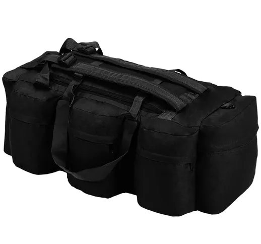 vidaXL Borsone da Viaggio Stile Militare 3 in 1 90 L Nero