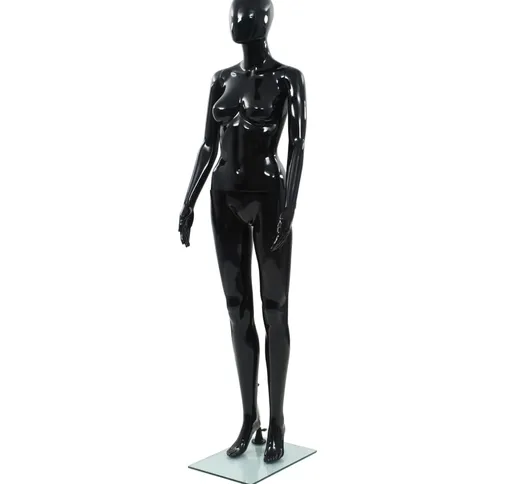 vidaXL Manichino Donna Figura Intera Base in Vetro 175 cm Nero Lucido
