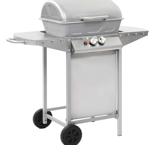 vidaXL Barbecue a Gas con Griglia 2 Fornelli Argento Acciaio Inox