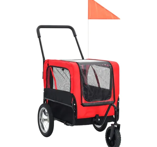 vidaXL Rimorchio Bici e Carrello Jogging per Animali 2-in-1 Rosso Nero