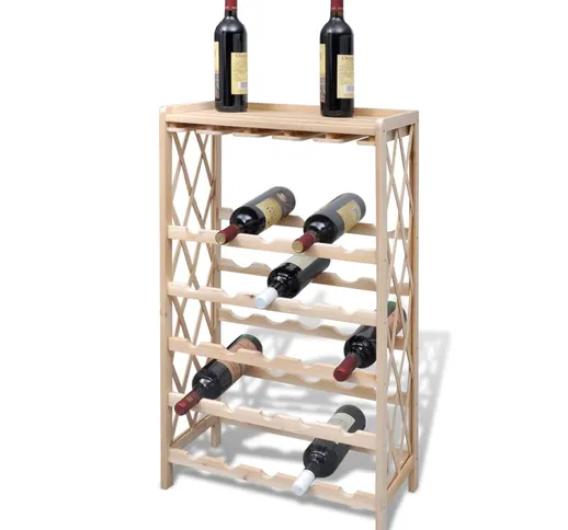 vidaXL Bottigliera per 25 Bottiglie di Vino in Legno Massello di Abete
