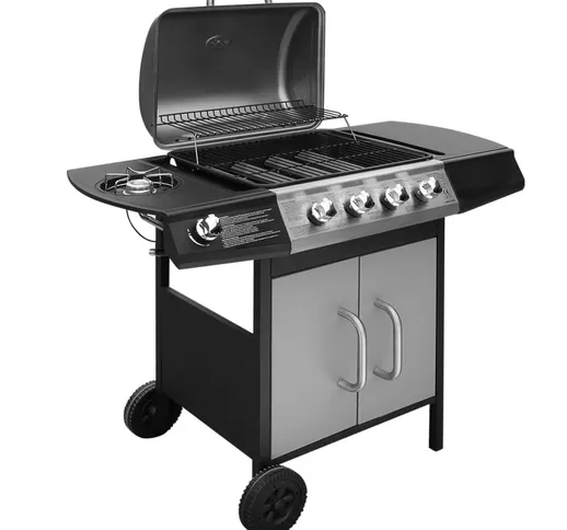 vidaXL Barbecue e Griglia a Gas 4+1 Fornelli Nero e Argento