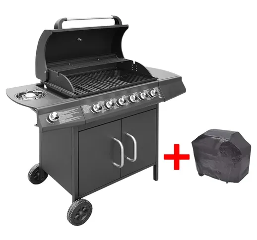 vidaXL Barbecue e Griglia a Gas 6+1 Fornelli Nero