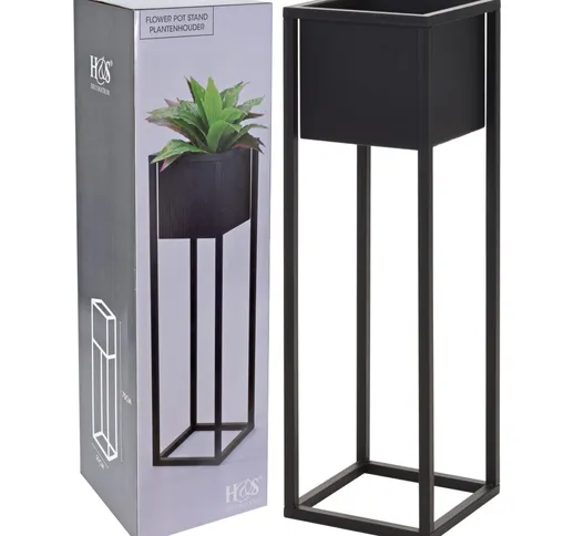 H&S Collection Vaso da Fiori con Supporto in Metallo Nero 70 cm