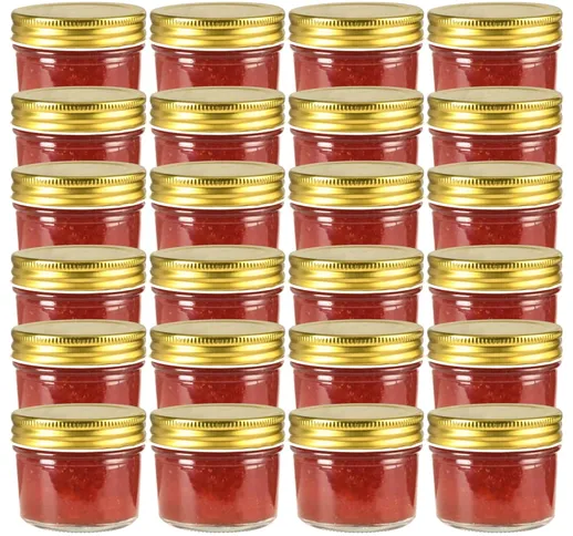 vidaXL Vaso per Marmellata in Vetro Coperchio Oro 24 pz 110 ml