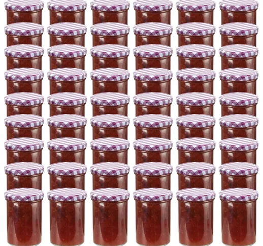 vidaXL Vasi Marmellata in Vetro Coperchio Bianco e Viola 48 pz 400 ml