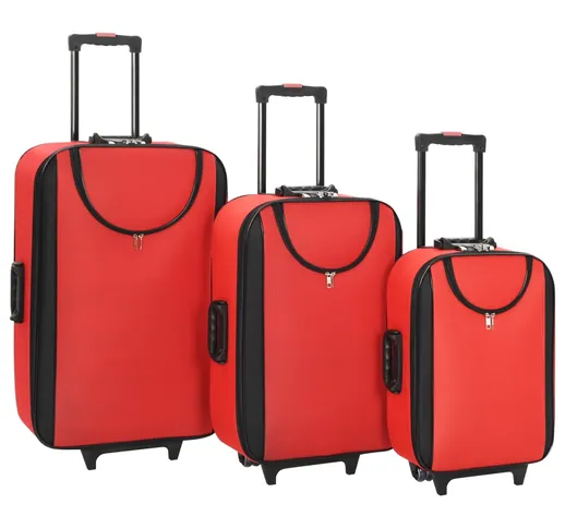 vidaXL Valigie Trolley Morbide 3 pz Rosse in Tessuto Oxford