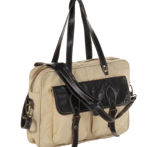 vidaXL Borsa a Mano Beige 40x53 cm in Tela e Vera Pelle