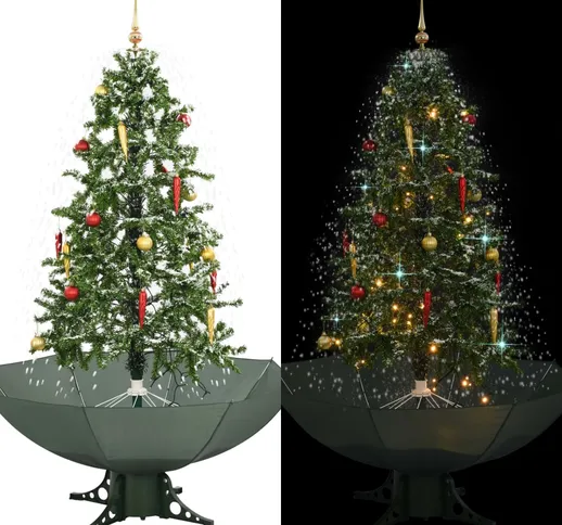 vidaXL Albero di Natale con Neve e Base a Ombrellone Verde 170 cm