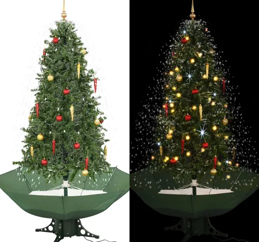 vidaXL Albero di Natale con Neve e Base a Ombrellone Verde 190 cm