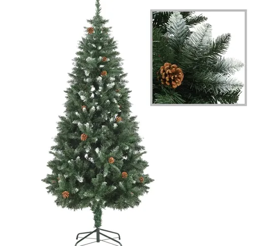 vidaXL Albero di Natale Artificiale Pigne e Brillantini Bianchi 180 cm