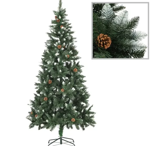 vidaXL Albero di Natale Artificiale Pigne e Brillantini Bianchi 210 cm