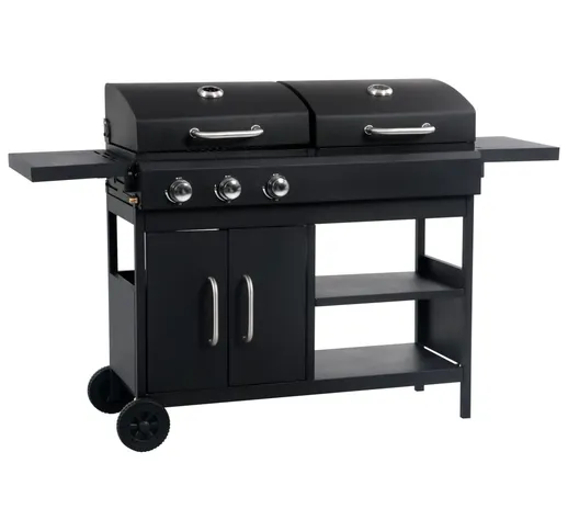 vidaXL Barbecue Combinato Carbone e Gas 3 Fuochi