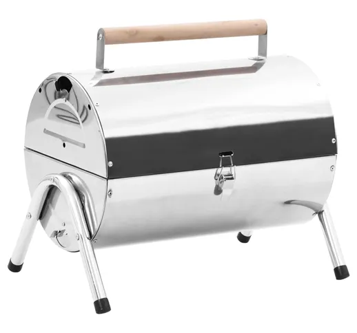 vidaXL Barbecue da Tavolo Portatile in Acciaio Inox con Doppia Griglia