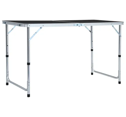 vidaXL Tavolo da Campeggio Pieghevole in Alluminio Grigio 120x60 cm