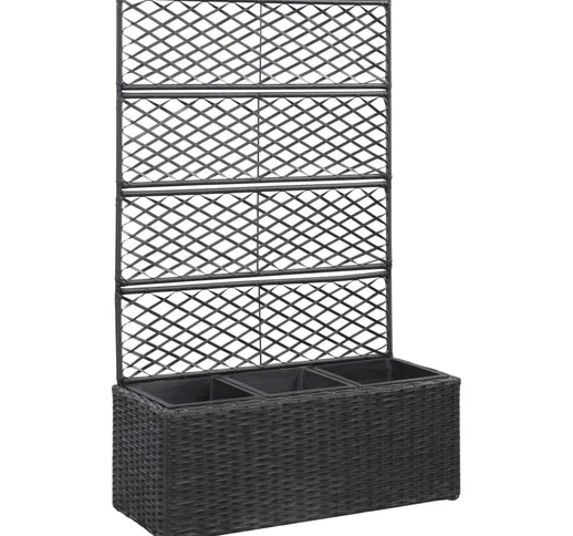 vidaXL Letto Rialzato a Traliccio 3 Vasi 83x30x130 cm Polyrattan Nero