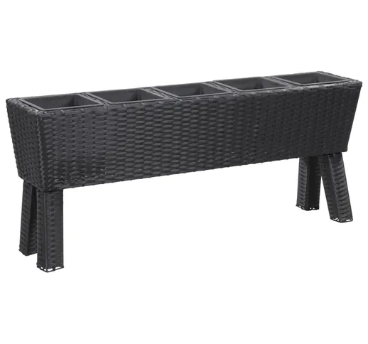 vidaXL Letto Rialzato con Gambe e 5 Vasi 118x25x50 cm Polyrattan Nero