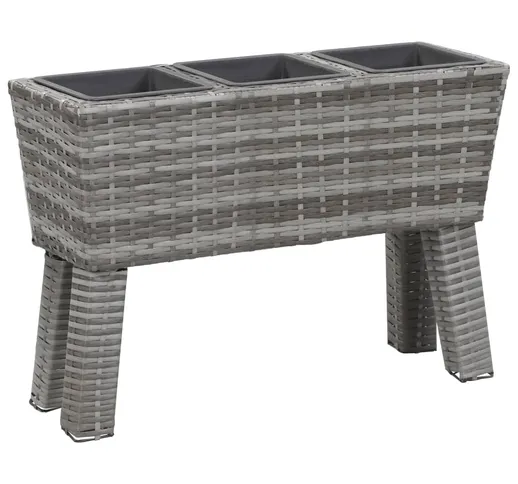 vidaXL Letto Rialzato con Gambe 3 Vasi 72x25x50 cm Polyrattan Grigio