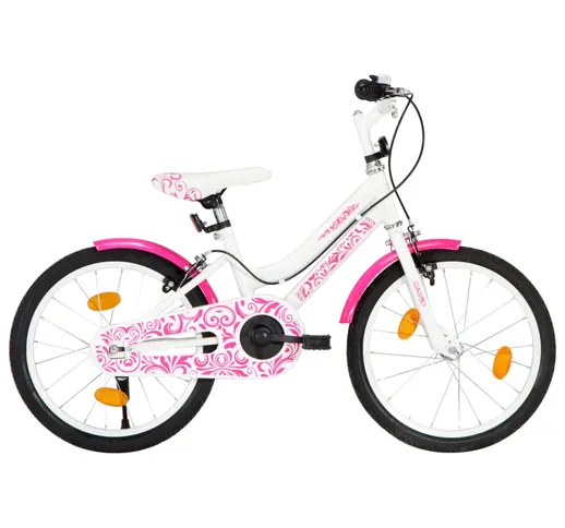 vidaXL Bici per Bambini 18 Pollici Rosa e Bianca