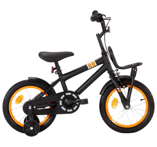 vidaXL Bici per Bambini con Trasportino Frontale 14'' Nero e Arancione