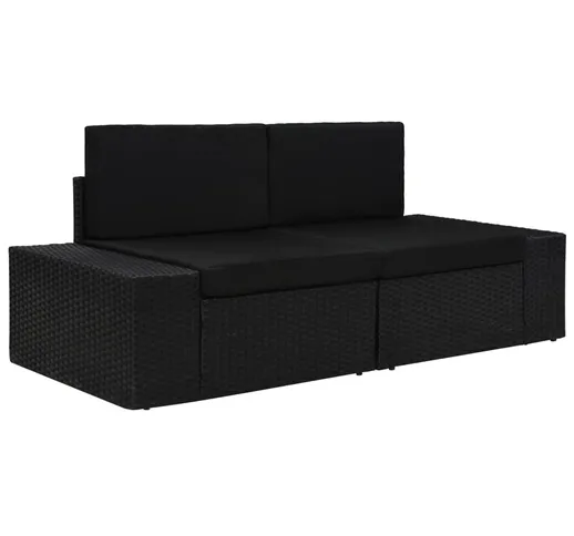 vidaXL Divano Modulare a 2 Posti in Polyrattan Nero