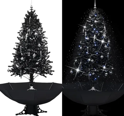 vidaXL Albero di Natale con Nevicata e Base ad Ombrello Nero 190cm PVC