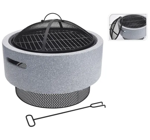 ProGarden Braciere e Griglia Barbecue Rotondo Grigio Chiaro 52x18,5 cm