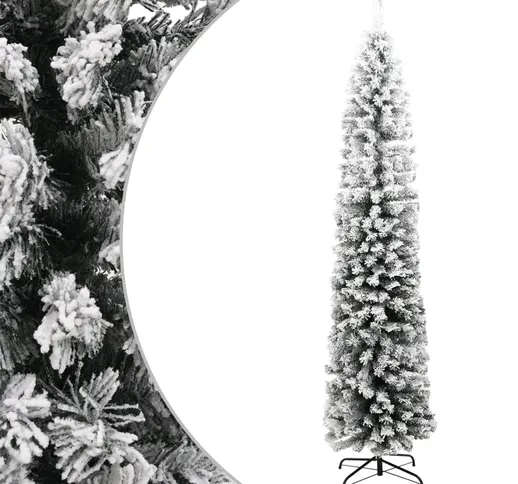 vidaXL Albero di Natale Artificiale Sottile con Neve Verde 180 cm PVC