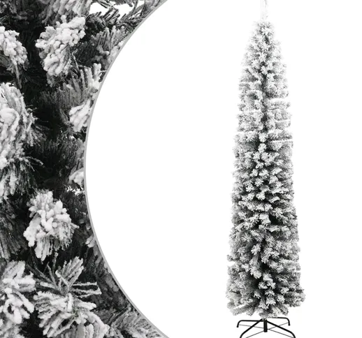 vidaXL Albero di Natale Artificiale Sottile con Neve Verde 210 cm PVC