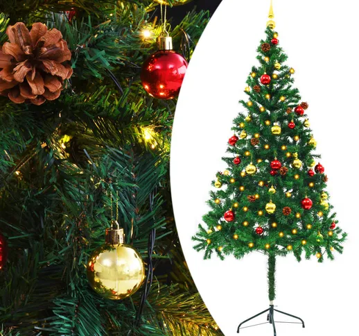 vidaXL Albero di Natale Artificiale con Palline e LED 180 cm Verde