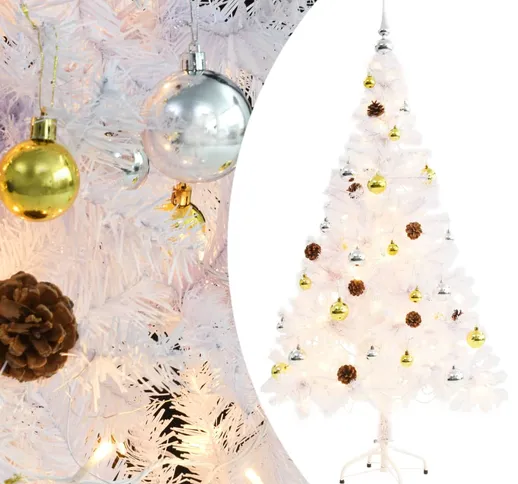 vidaXL Albero di Natale Artificiale con Palline e LED 150 cm Bianco