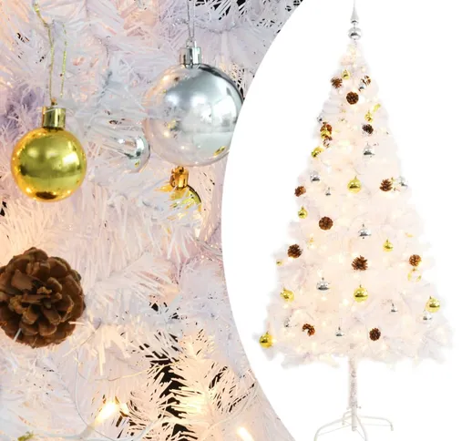 vidaXL Albero di Natale Artificiale con Palline e LED 180 cm Bianco