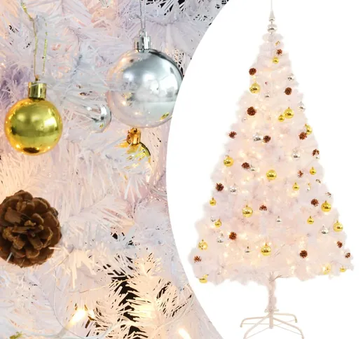 vidaXL Albero di Natale Artificiale con Palline e LED 210 cm Bianco