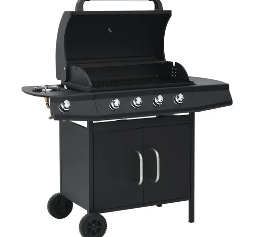 vidaXL Barbecue e Griglia a Gas 4+1 Fornelli Nero in Acciaio