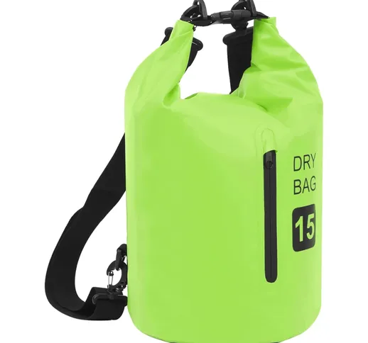 vidaXL Borsa Impermeabile con Cerniera Verde 15 L in PVC