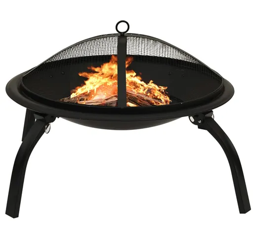 vidaXL Braciere e Barbecue 2 in 1 con Attizzatoio 56x56x49 cm Acciaio