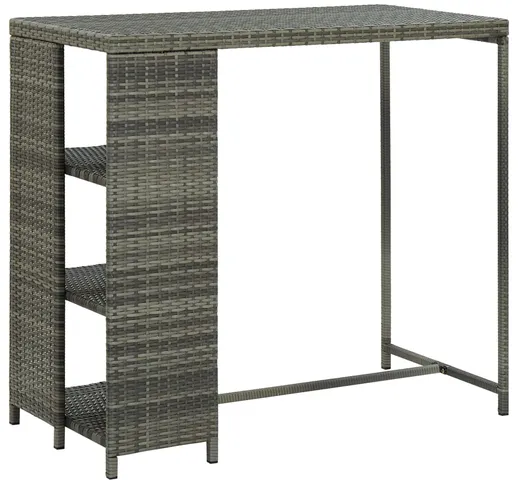 vidaXL Tavolo da Bar con Ripiani Grigio 120x60x110 cm in Polyrattan