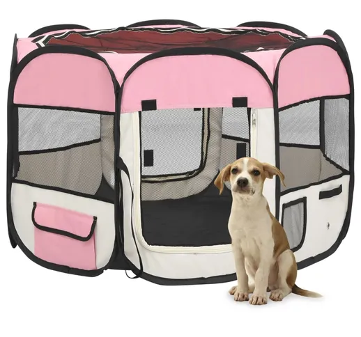 vidaXL Box per Cani Pieghevole con Borsa Trasporto Rosa 90x90x58 cm