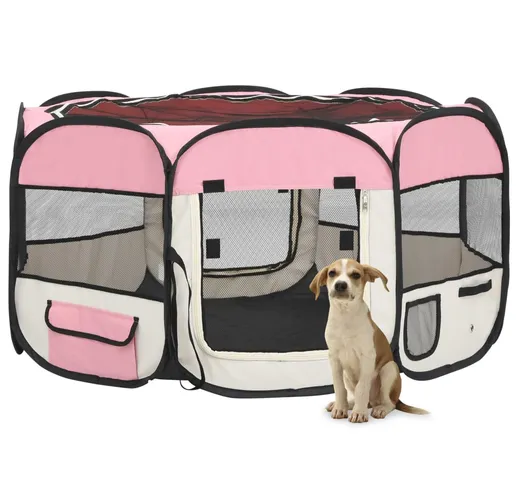 vidaXL Box per Cani Pieghevole con Borsa Trasporto Rosa 125x125x61 cm