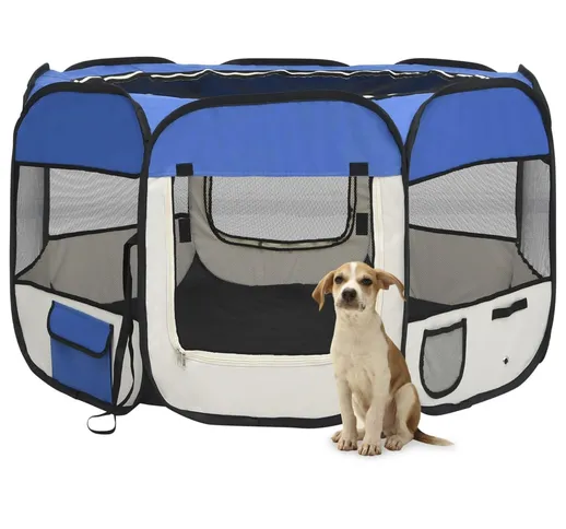 vidaXL Box per Cani Pieghevole con Borsa Trasporto Blu 110x110x58 cm