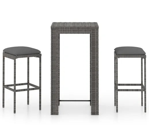 vidaXL Set Bar da Giardino 3 pz con Cuscini in Polyrattan Grigio