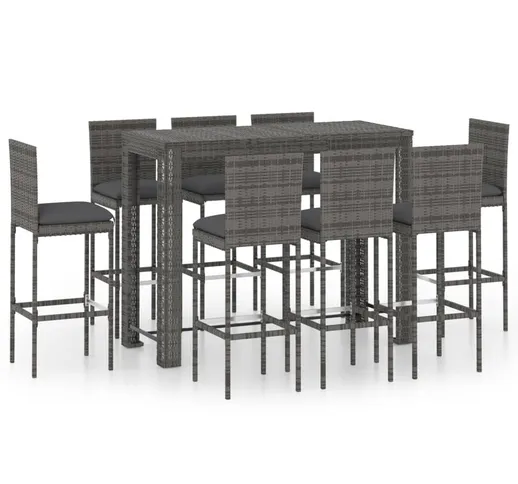 vidaXL Set Bar da Giardino 9 pz con Cuscini in Polyrattan Antracite