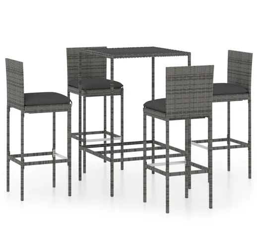 vidaXL Set da Bar da Giardino 5 pz con Cuscini in Polyrattan Grigio