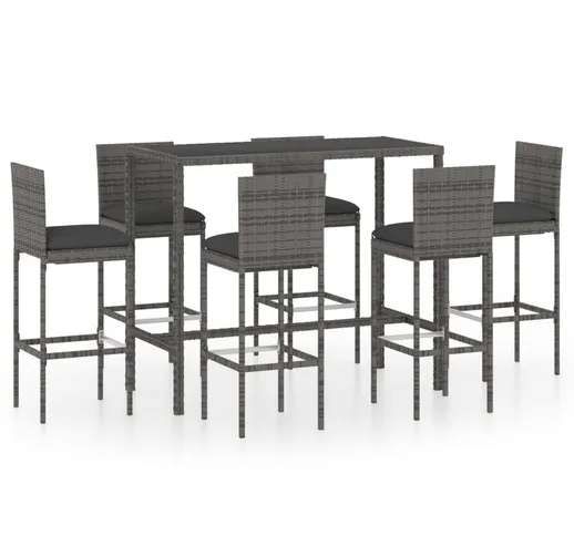 vidaXL Set da Bar da Giardino 7 pz con Cuscini in Polyrattan Grigio