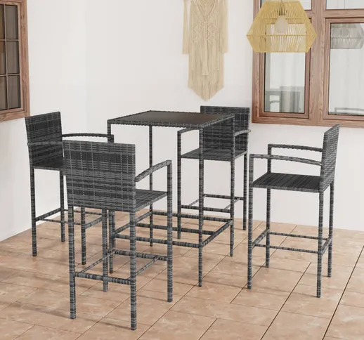 vidaXL Set da Bar da Giardino 5 pz in Polyrattan Grigio